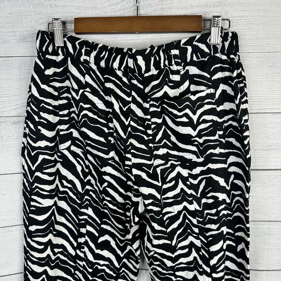 Calvin Klein Womens size XS Zebra Print 100% Linen Cropped Pants Black White NEW - Picture 8 of 14